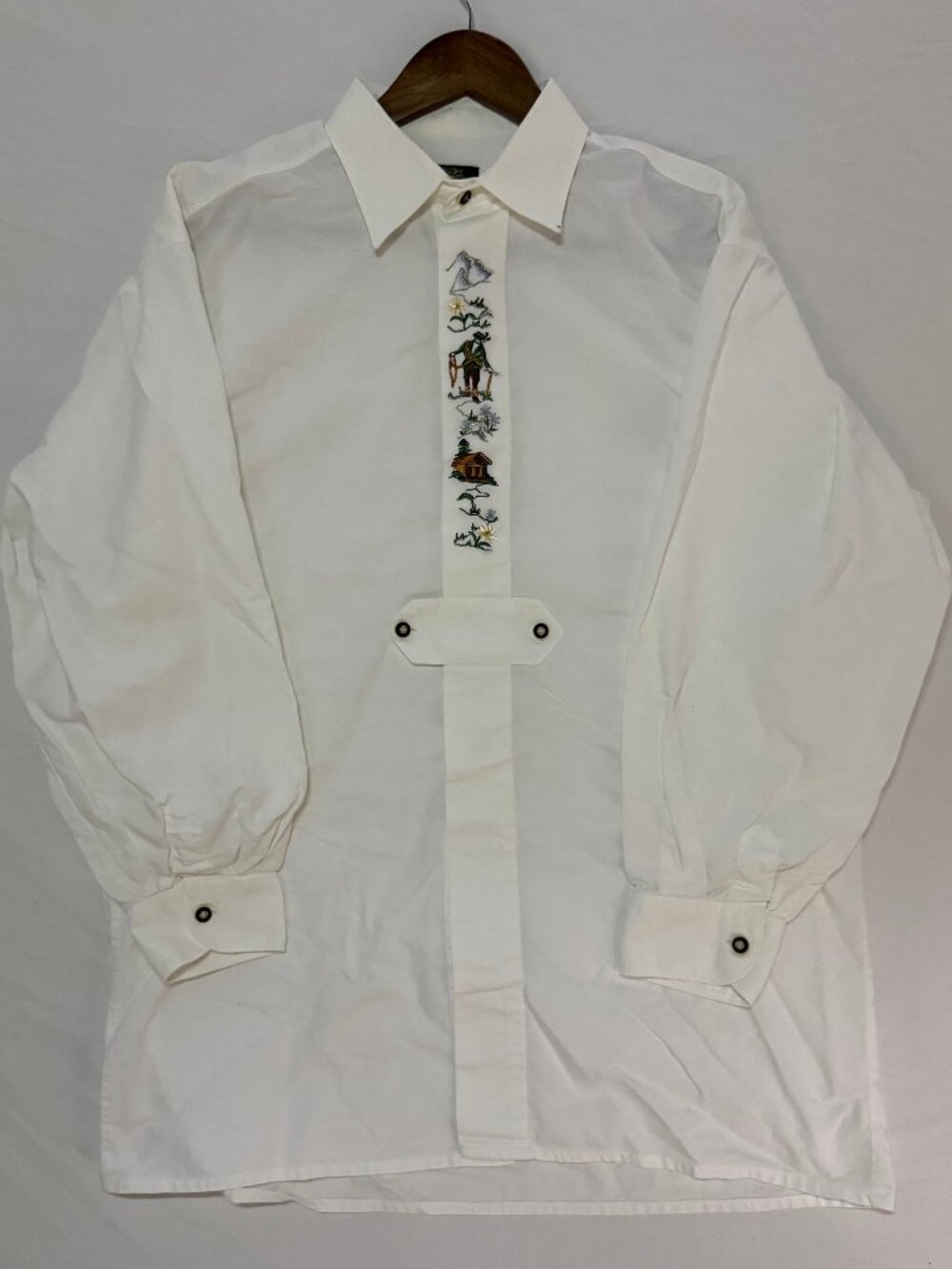 OS Trachten Embroidered Bavarian Oktoberfest Shirt White Cotton Mens L